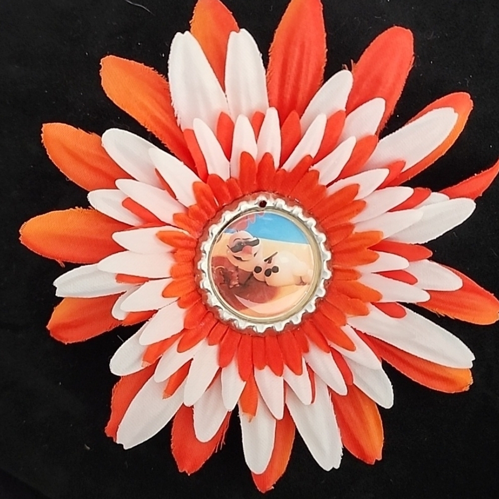 Orange and White Flower Hair Clip